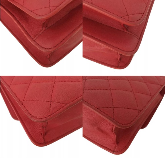 Auth Chanel Tramezzo Box Flap Double CC Logo Calfskin Chain Shoulder Bag Red - Picture 7 of 11